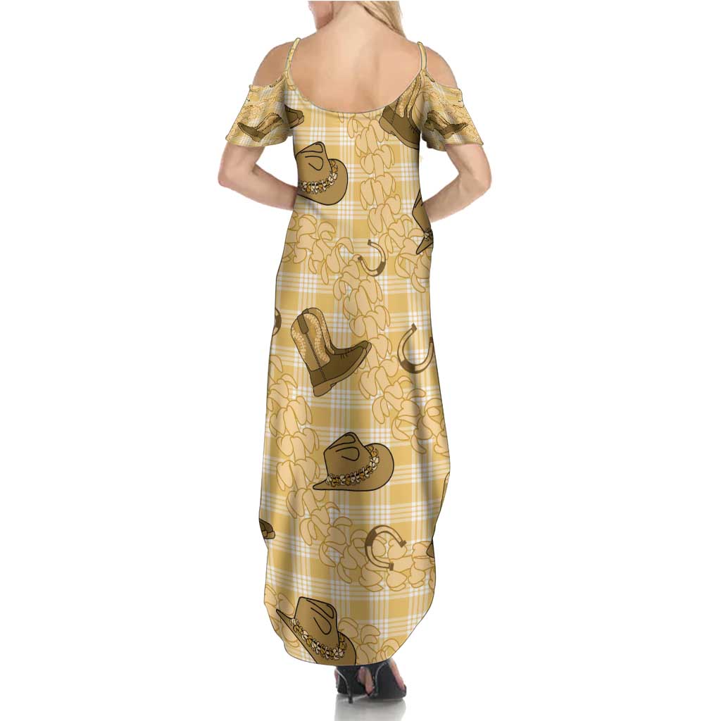 Yellow Palaka Hawaii Cowboy Summer Maxi Dress Puakenikeni Lei Paniolo Papale Seamless Vibes LT14 - Polynesian Pride