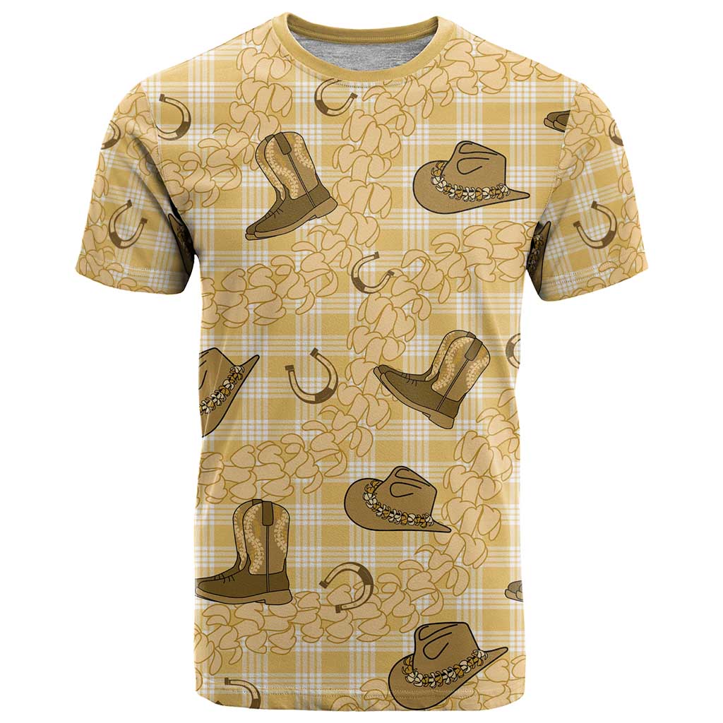 Yellow Palaka Hawaii Cowboy T Shirt Puakenikeni Lei Paniolo Papale Seamless Vibes LT14 Yellow - Polynesian Pride
