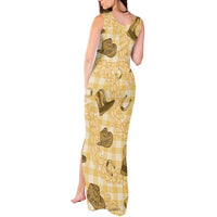 Yellow Palaka Hawaii Cowboy Tank Maxi Dress Puakenikeni Lei Paniolo Papale Seamless Vibes LT14 - Polynesian Pride