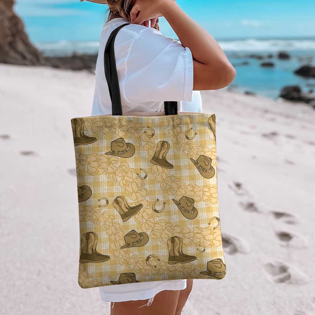 Yellow Palaka Hawaii Cowboy Tote Bag Puakenikeni Lei Paniolo Papale Seamless Vibes LT14 - Polynesian Pride