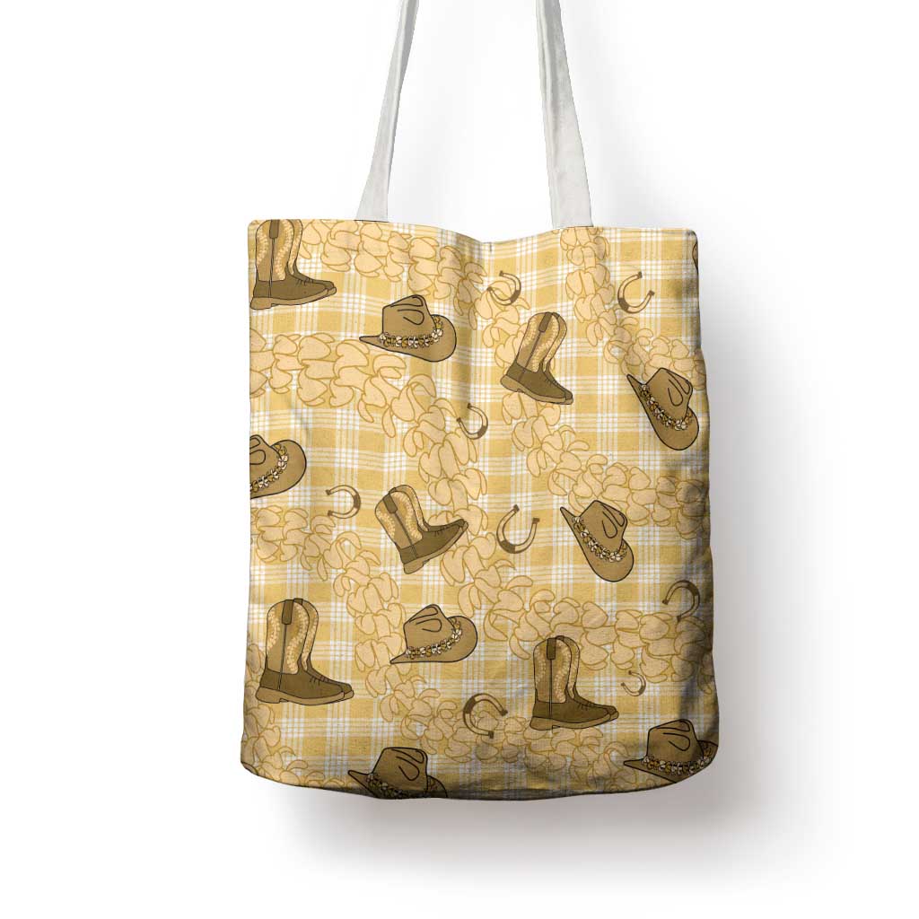 Yellow Palaka Hawaii Cowboy Tote Bag Puakenikeni Lei Paniolo Papale Seamless Vibes LT14 - Polynesian Pride