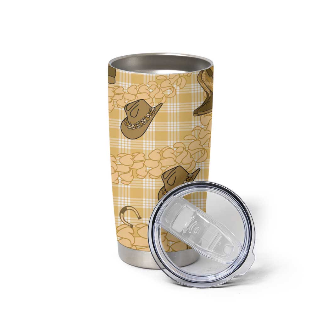 Yellow Palaka Hawaii Cowboy Tumbler Cup Puakenikeni Lei Paniolo Papale Seamless Vibes LT14 - Polynesian Pride
