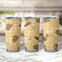 Yellow Palaka Hawaii Cowboy Tumbler Cup Puakenikeni Lei Paniolo Papale Seamless Vibes LT14 - Polynesian Pride