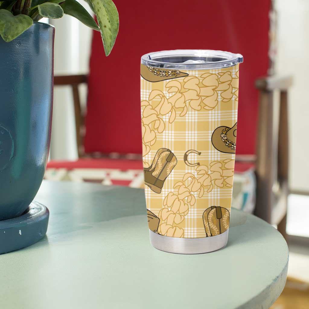 Yellow Palaka Hawaii Cowboy Tumbler Cup Puakenikeni Lei Paniolo Papale Seamless Vibes LT14 - Polynesian Pride
