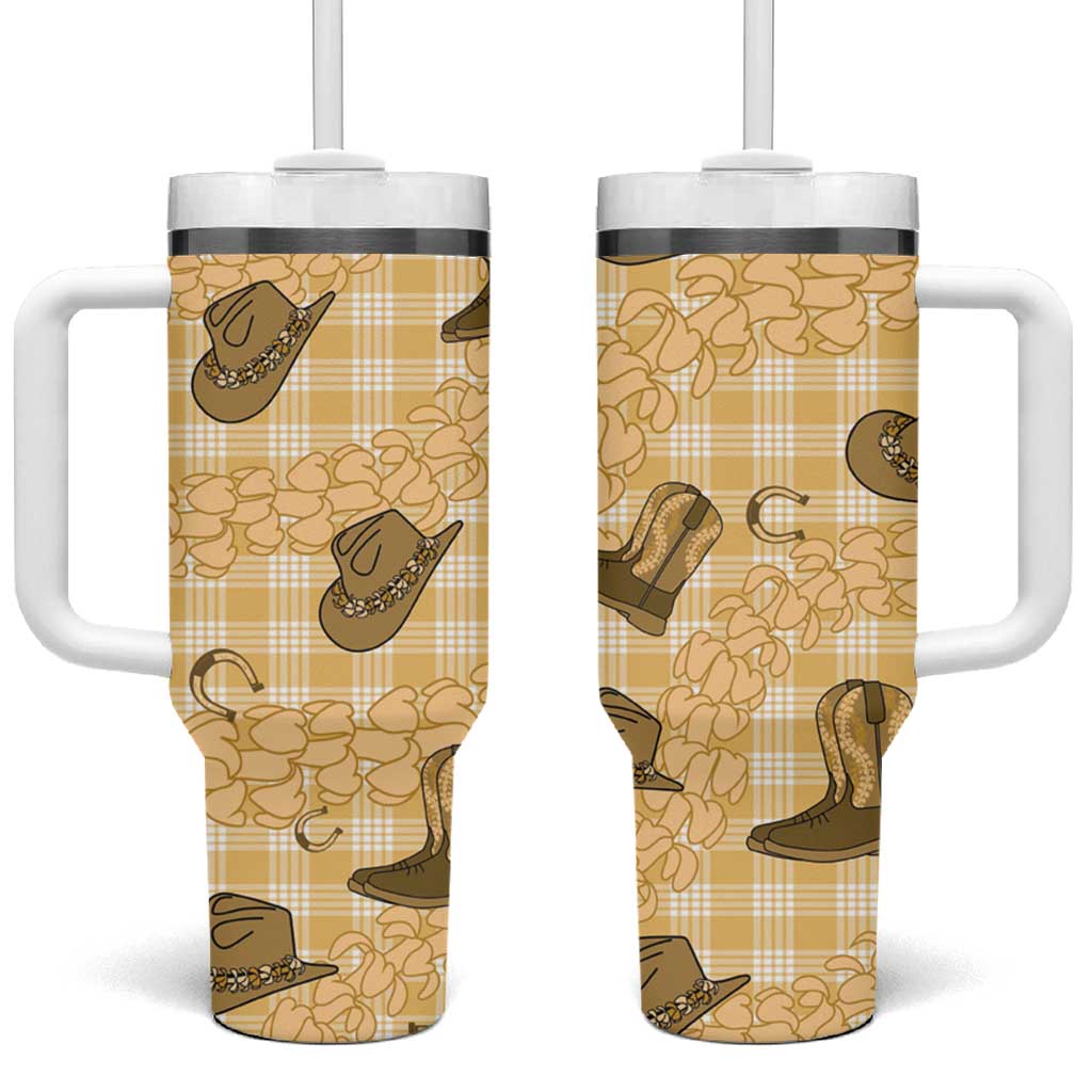 Yellow Palaka Hawaii Cowboy Tumbler With Handle Puakenikeni Lei Paniolo Papale Seamless Vibes LT14 One Size: 40 oz Yellow - Polynesian Pride