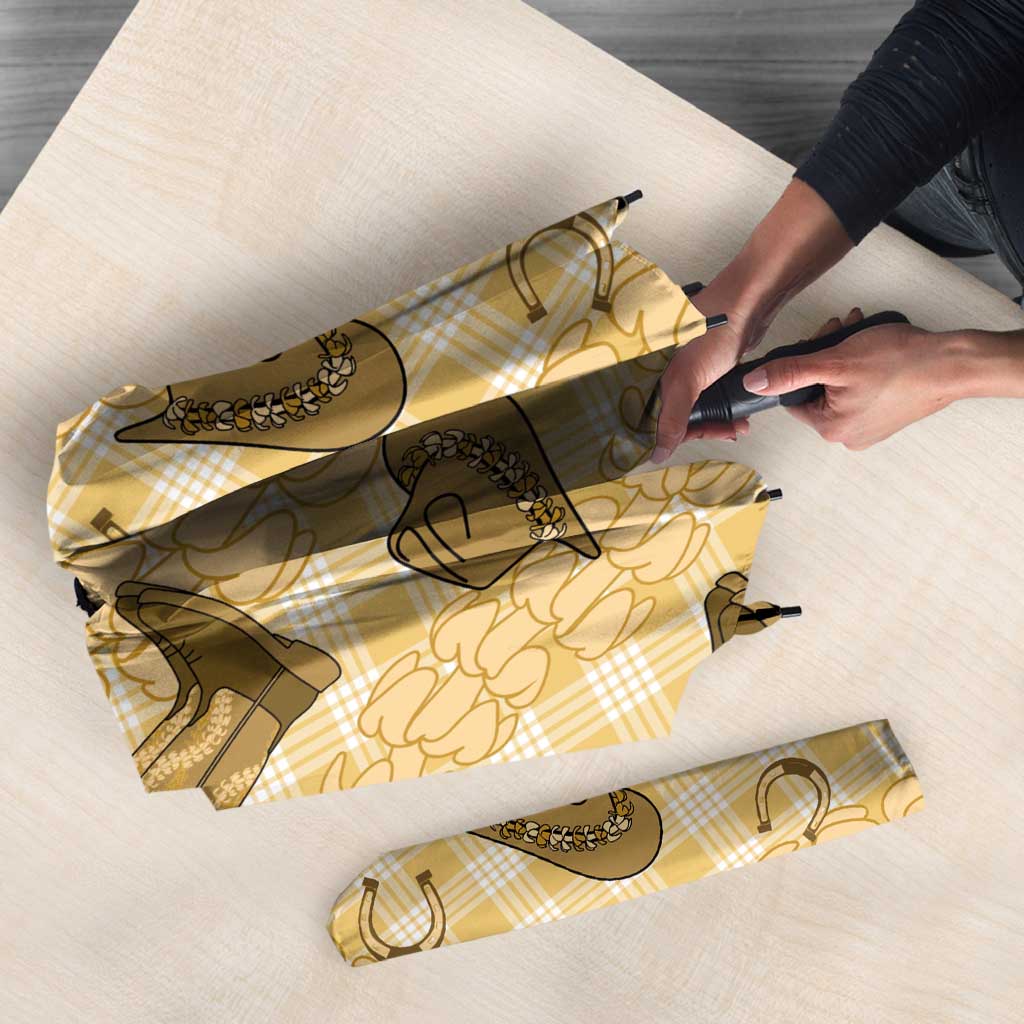 Yellow Palaka Hawaii Cowboy Umbrella Puakenikeni Lei Paniolo Papale Seamless Vibes LT14 - Polynesian Pride