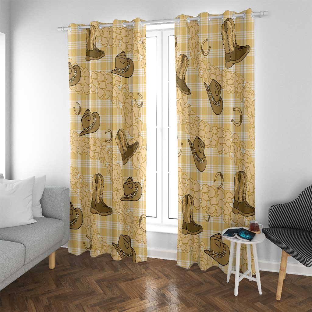 Yellow Palaka Hawaii Cowboy Window Curtain Puakenikeni Lei Paniolo Papale Seamless Vibes LT14 With Grommets Yellow - Polynesian Pride