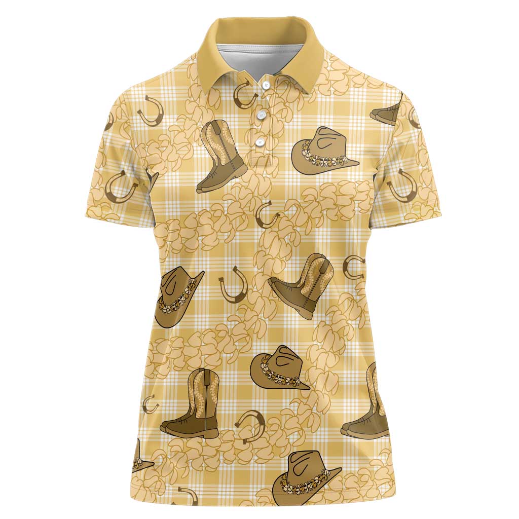 Yellow Palaka Hawaii Cowboy Women Polo Shirt Puakenikeni Lei Paniolo Papale Seamless Vibes - Polynesian Pride