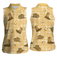 Yellow Palaka Hawaii Cowboy Women Sleeveless Polo Shirt Puakenikeni Lei Paniolo Papale Seamless Vibes LT14 - Polynesian Pride