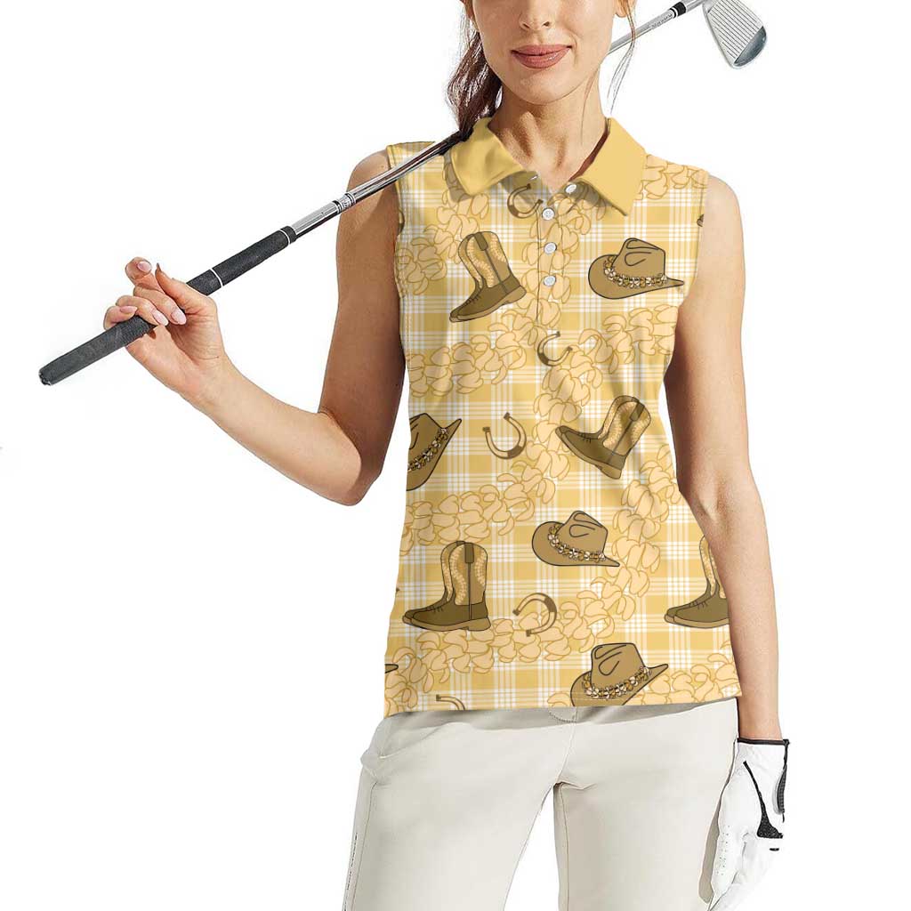Yellow Palaka Hawaii Cowboy Women Sleeveless Polo Shirt Puakenikeni Lei Paniolo Papale Seamless Vibes LT14 - Polynesian Pride