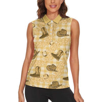 Yellow Palaka Hawaii Cowboy Women Sleeveless Polo Shirt Puakenikeni Lei Paniolo Papale Seamless Vibes LT14 - Polynesian Pride
