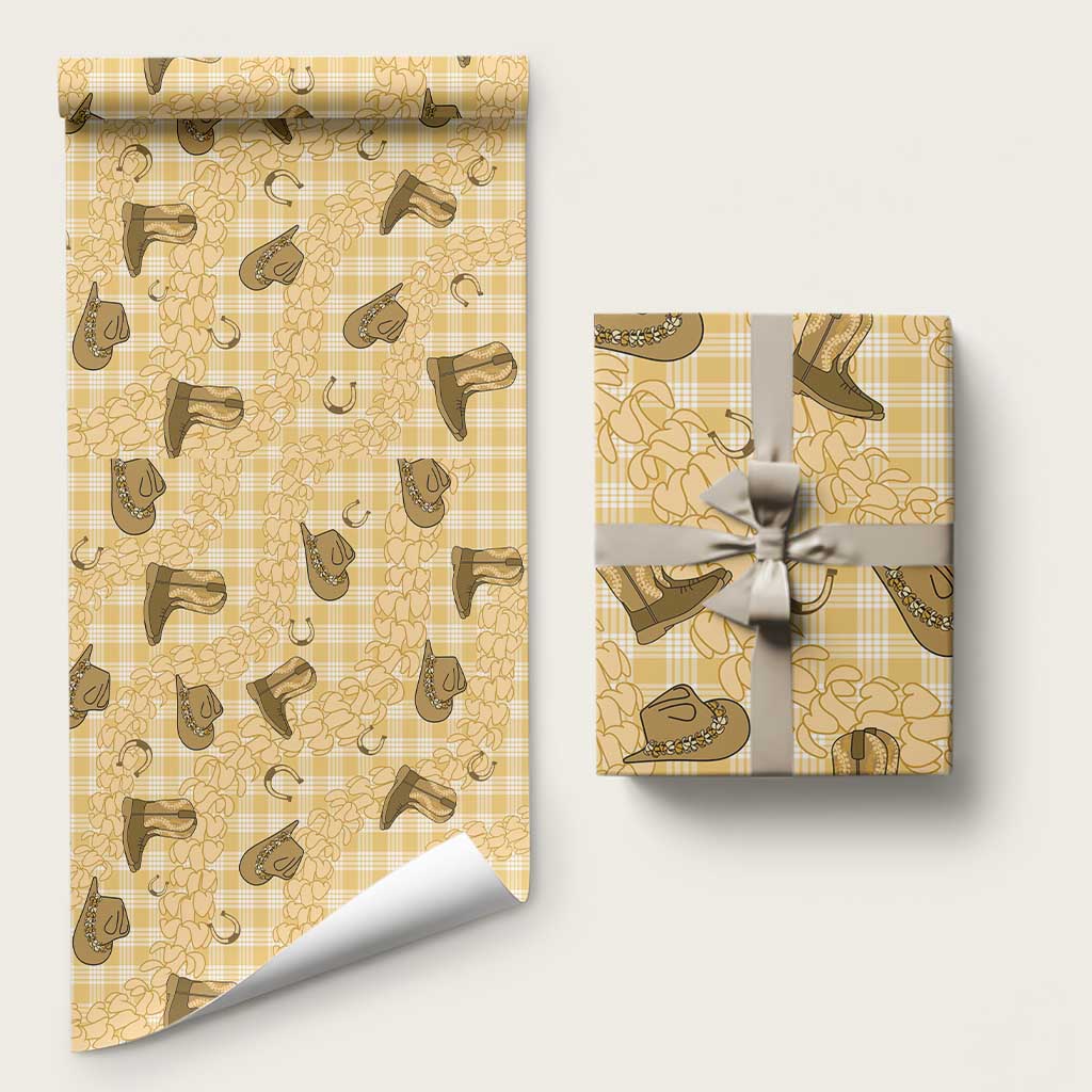 Yellow Palaka Hawaii Cowboy Wrapping Paper Puakenikeni Lei Paniolo Papale Seamless Vibes LT14 58" × 23" Yellow - Polynesian Pride