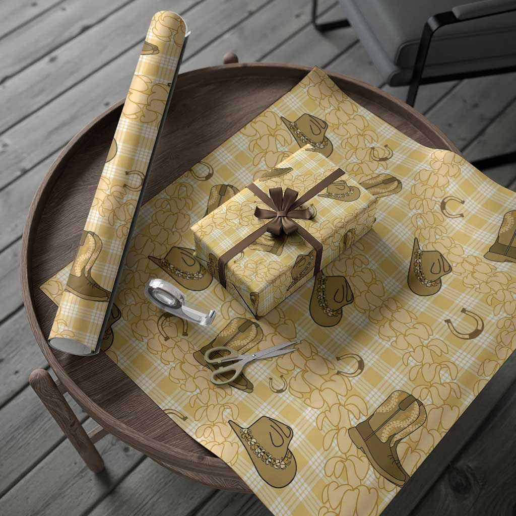 Yellow Palaka Hawaii Cowboy Wrapping Paper Puakenikeni Lei Paniolo Papale Seamless Vibes LT14 - Polynesian Pride