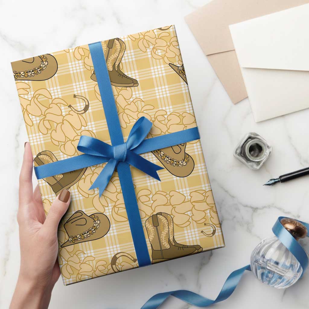 Yellow Palaka Hawaii Cowboy Wrapping Paper Puakenikeni Lei Paniolo Papale Seamless Vibes LT14 - Polynesian Pride