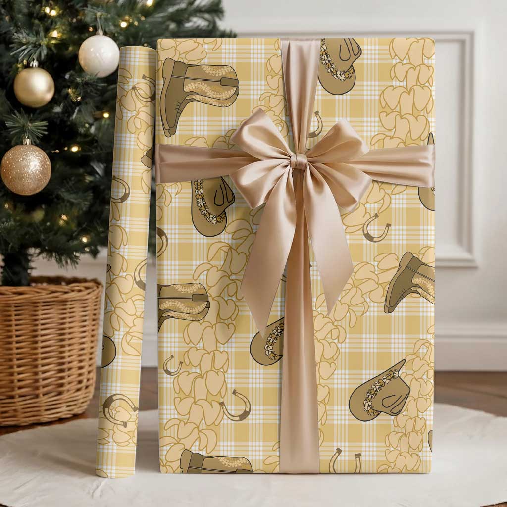Yellow Palaka Hawaii Cowboy Wrapping Paper Puakenikeni Lei Paniolo Papale Seamless Vibes LT14 - Polynesian Pride