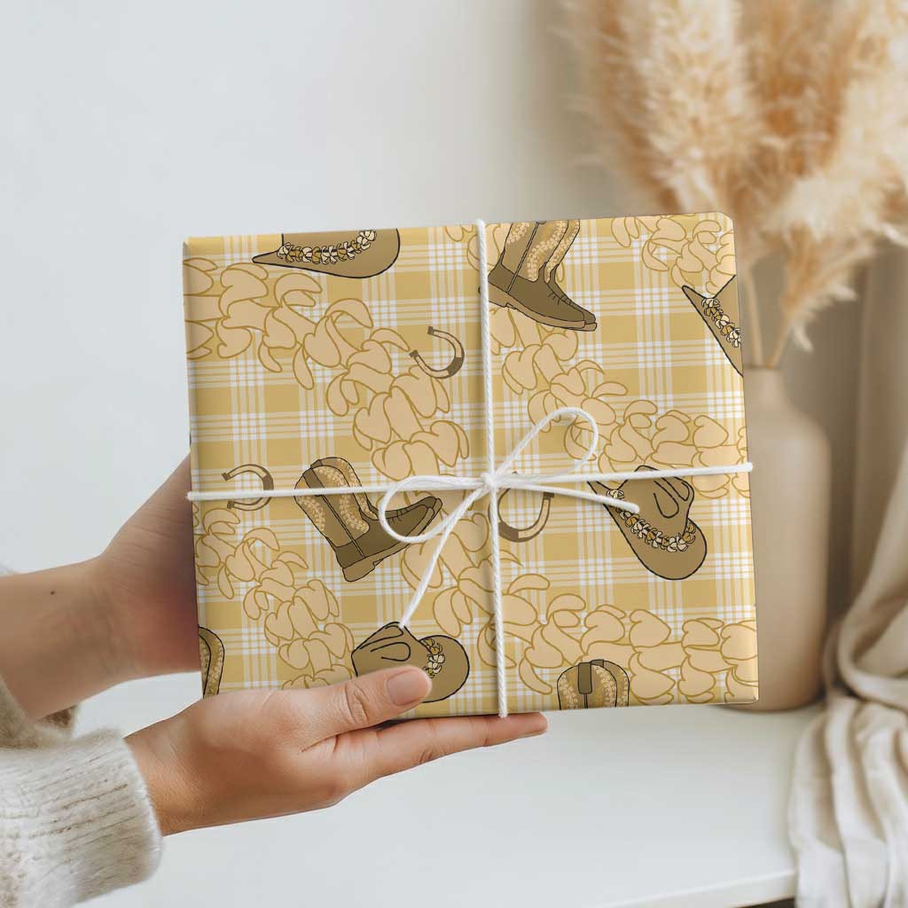 Yellow Palaka Hawaii Cowboy Wrapping Paper Puakenikeni Lei Paniolo Papale Seamless Vibes LT14 - Polynesian Pride