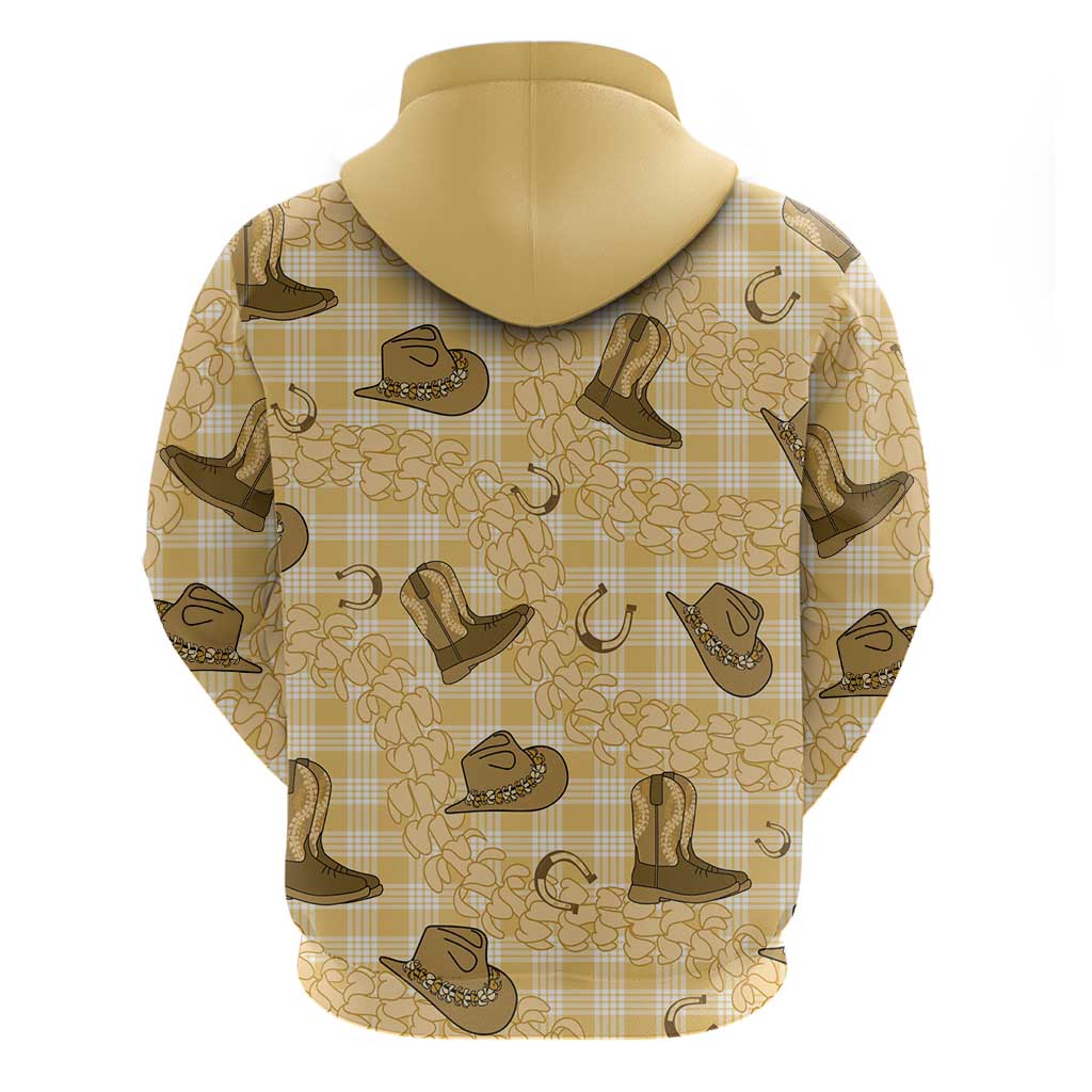 Yellow Palaka Hawaii Cowboy Zip Hoodie Puakenikeni Lei Paniolo Papale Seamless Vibes LT14 - Polynesian Pride