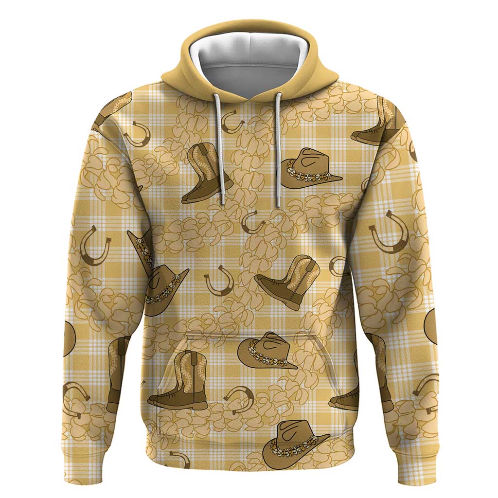 Yellow Palaka Hawaii Cowboy Zip Hoodie Puakenikeni Lei Paniolo Papale Seamless Vibes LT14 Pullover Hoodie Yellow - Polynesian Pride
