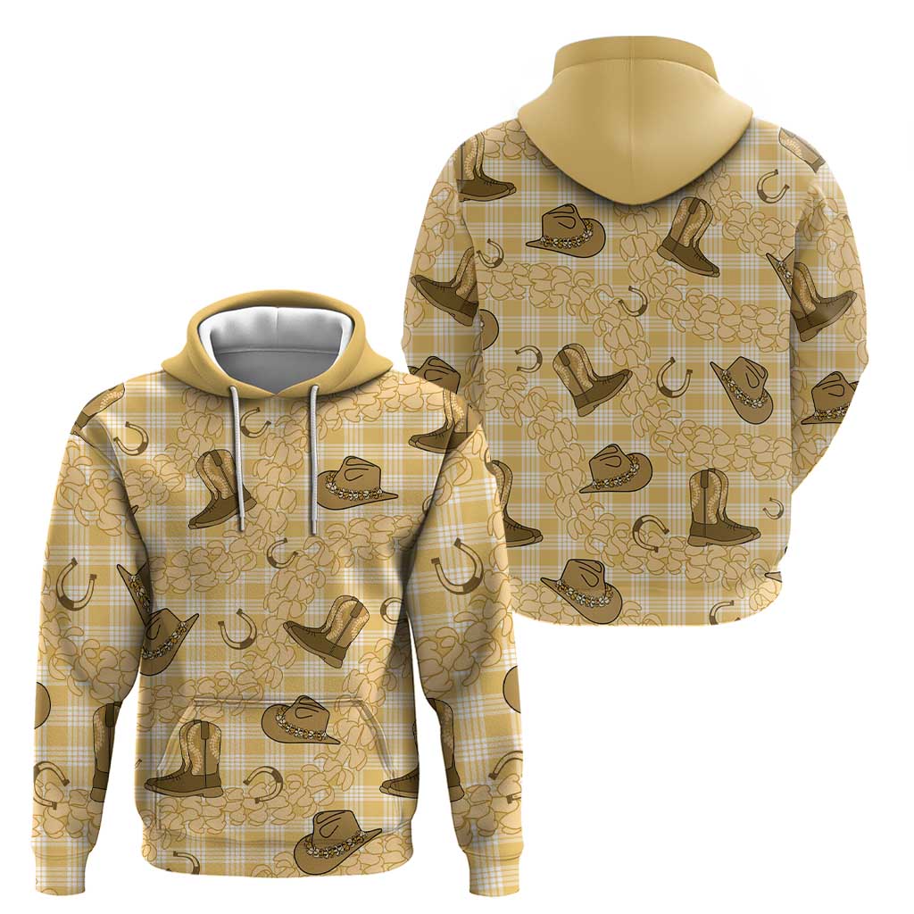 Yellow Palaka Hawaii Cowboy Zip Hoodie Puakenikeni Lei Paniolo Papale Seamless Vibes LT14 - Polynesian Pride