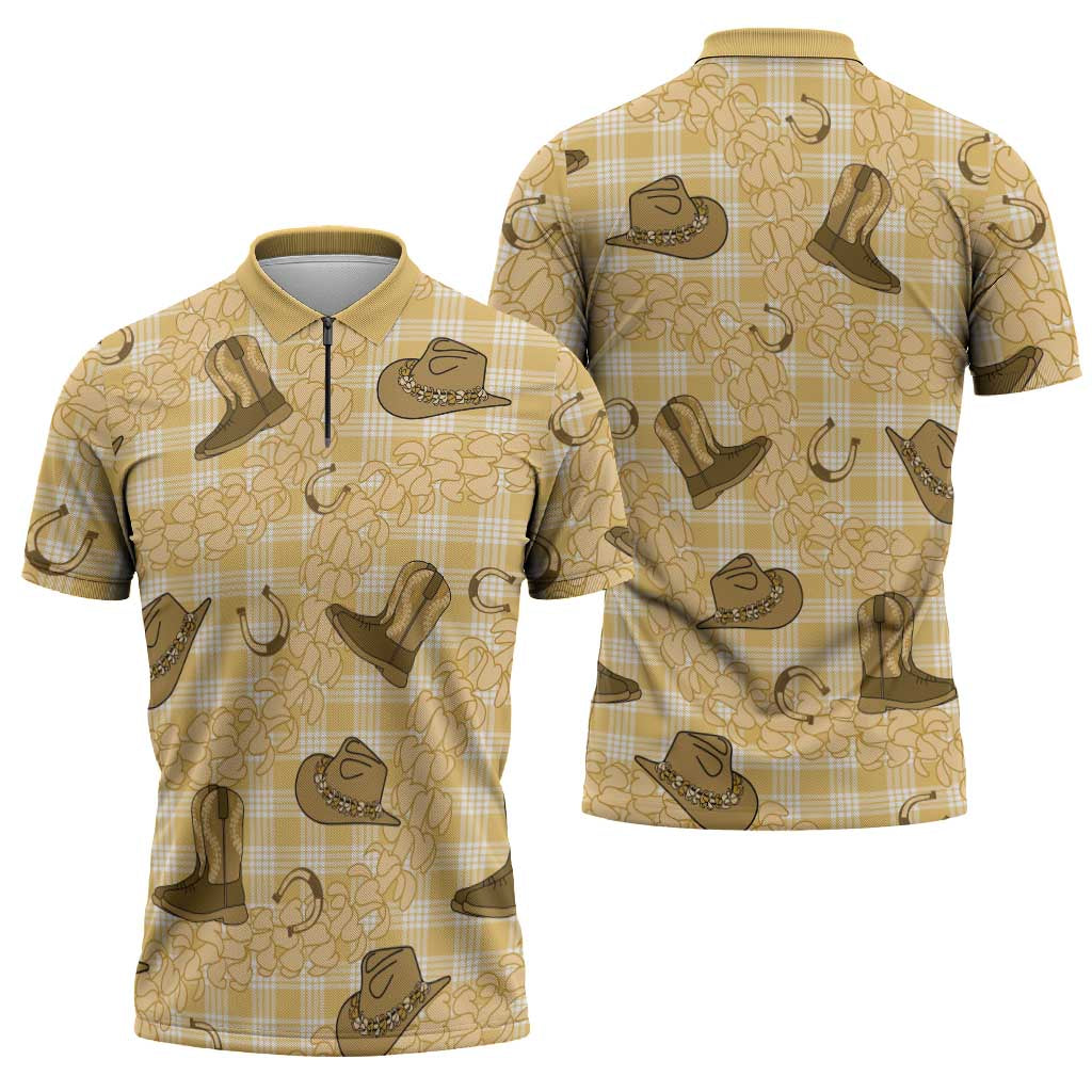 Yellow Palaka Hawaii Cowboy Zipper Polo Shirt Puakenikeni Lei Paniolo Papale Seamless Vibes LT14 - Polynesian Pride