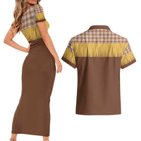 Aloha Hawaii Cowboy Custome Couples Matching Short Sleeve Bodycon Dress and Hawaiian Shirt Puakenikeni Lei Palaka Tassel Style - Polynesian Pride