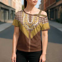 Aloha Hawaii Cowboy Custome Cross Shoulder Shirt Puakenikeni Lei Palaka Tassel Style - Polynesian Pride