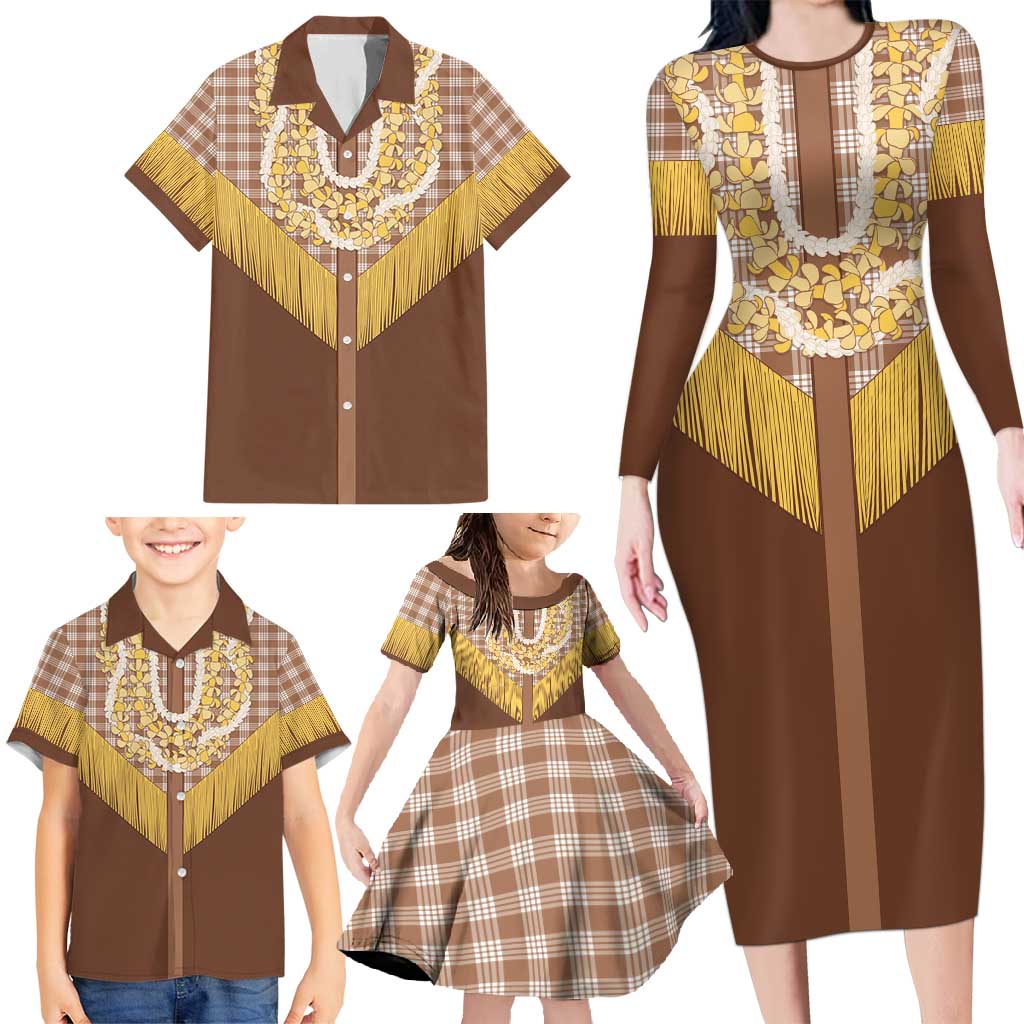 Aloha Hawaii Cowboy Custome Family Matching Long Sleeve Bodycon Dress and Hawaiian Shirt Puakenikeni Lei Palaka Tassel Style LT14 - Polynesian Pride