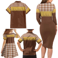 Aloha Hawaii Cowboy Custome Family Matching Long Sleeve Bodycon Dress and Hawaiian Shirt Puakenikeni Lei Palaka Tassel Style LT14 - Polynesian Pride