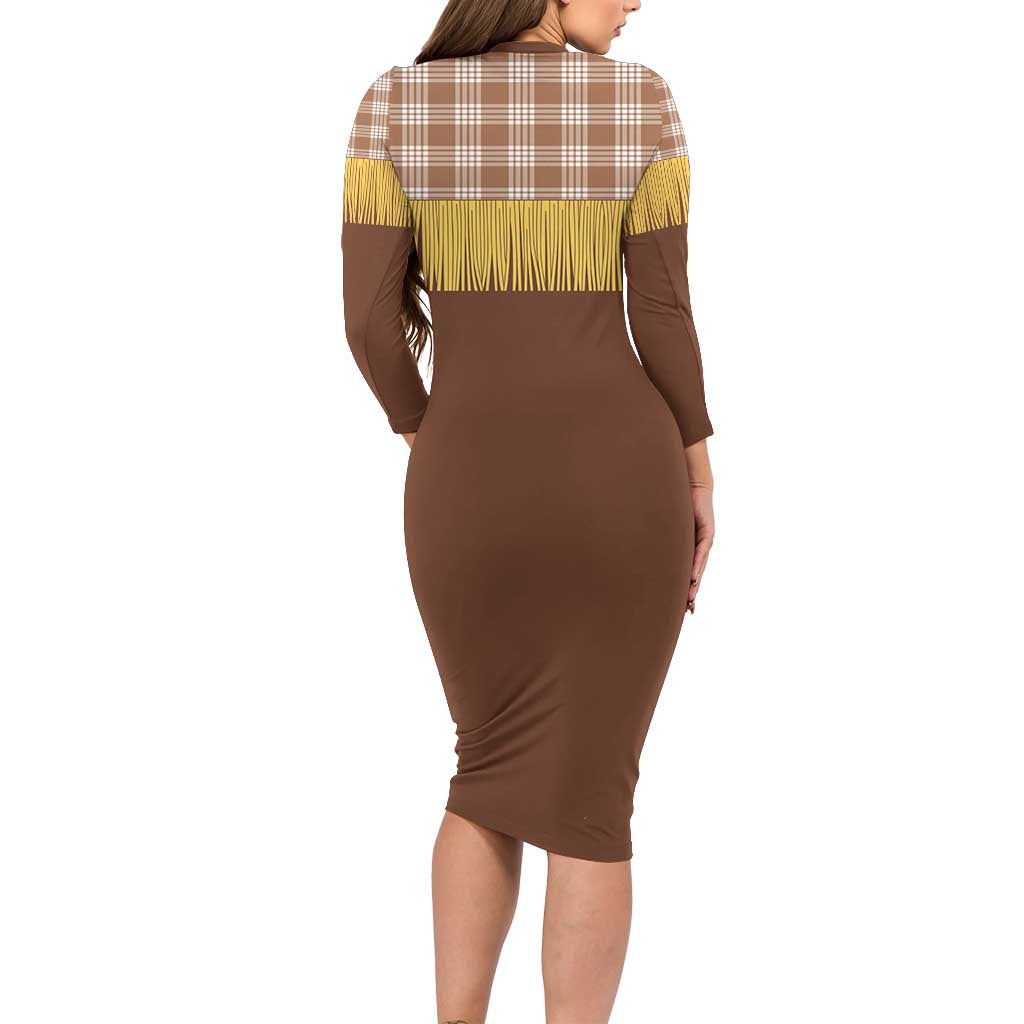 Aloha Hawaii Cowboy Custome Family Matching Long Sleeve Bodycon Dress and Hawaiian Shirt Puakenikeni Lei Palaka Tassel Style LT14 - Polynesian Pride