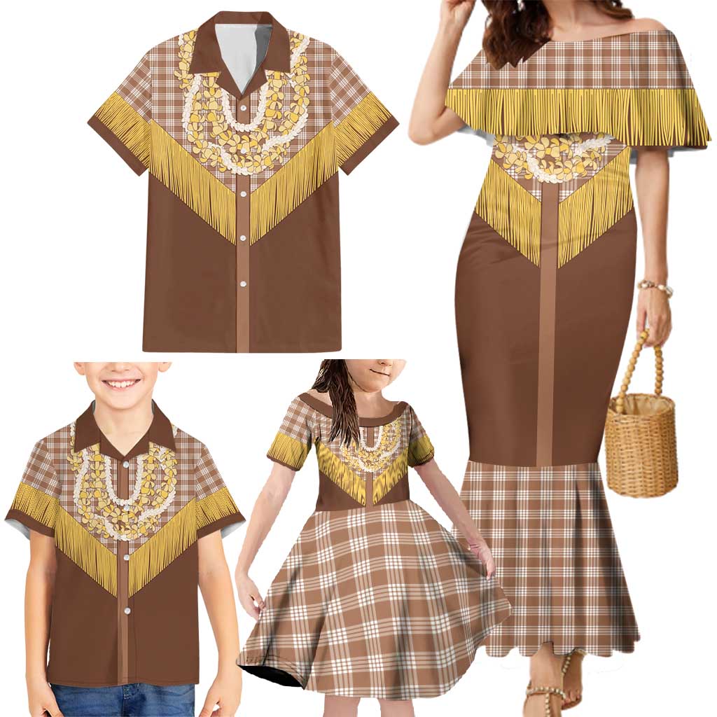 Aloha Hawaii Cowboy Custome Family Matching Mermaid Dress and Hawaiian Shirt Puakenikeni Lei Palaka Tassel Style LT14 - Polynesian Pride