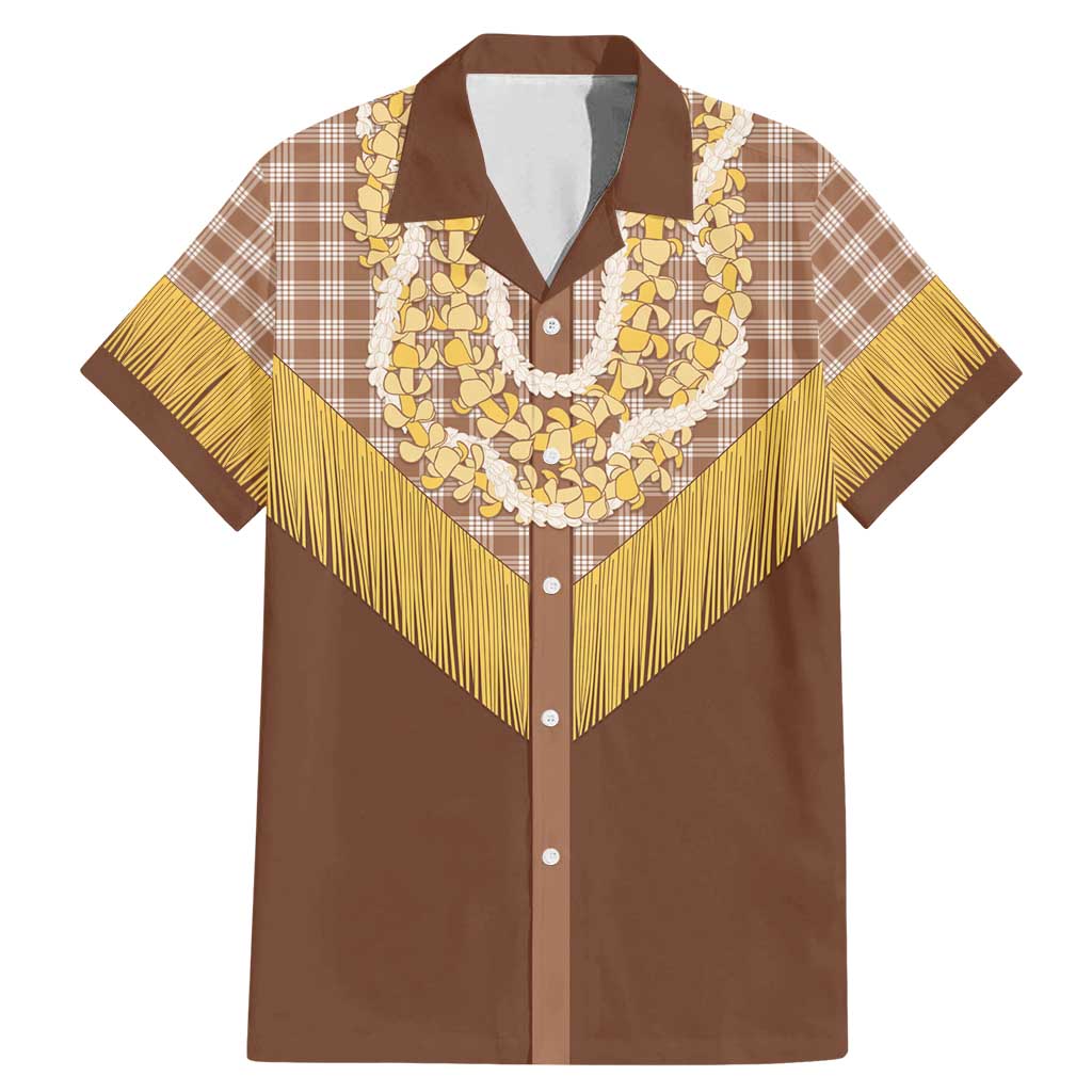Aloha Hawaii Cowboy Custome Family Matching Mermaid Dress and Hawaiian Shirt Puakenikeni Lei Palaka Tassel Style LT14 Dad's Shirt - Short Sleeve Brown - Polynesian Pride