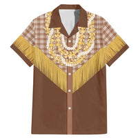 Aloha Hawaii Cowboy Custome Family Matching Mermaid Dress and Hawaiian Shirt Puakenikeni Lei Palaka Tassel Style LT14 Dad's Shirt - Short Sleeve Brown - Polynesian Pride