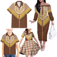 Aloha Hawaii Cowboy Custome Family Matching Off The Shoulder Long Sleeve Dress and Hawaiian Shirt Puakenikeni Lei Palaka Tassel Style LT14 - Polynesian Pride
