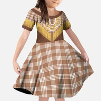 Aloha Hawaii Cowboy Custome Family Matching Off Shoulder Maxi Dress and Hawaiian Shirt Puakenikeni Lei Palaka Tassel Style LT14 Daughter's Dress Brown - Polynesian Pride
