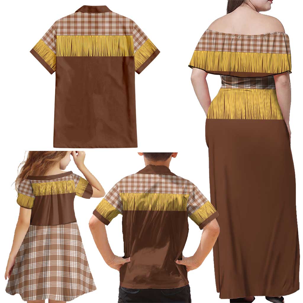 Aloha Hawaii Cowboy Custome Family Matching Off Shoulder Maxi Dress and Hawaiian Shirt Puakenikeni Lei Palaka Tassel Style LT14 - Polynesian Pride