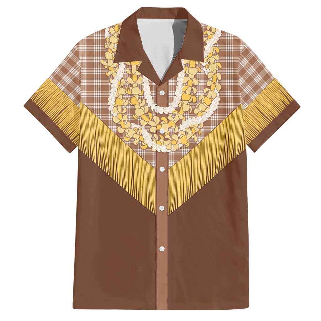 Aloha Hawaii Cowboy Custome Family Matching Off Shoulder Short Dress and Hawaiian Shirt Puakenikeni Lei Palaka Tassel Style LT14 Dad's Shirt - Short Sleeve Brown - Polynesian Pride