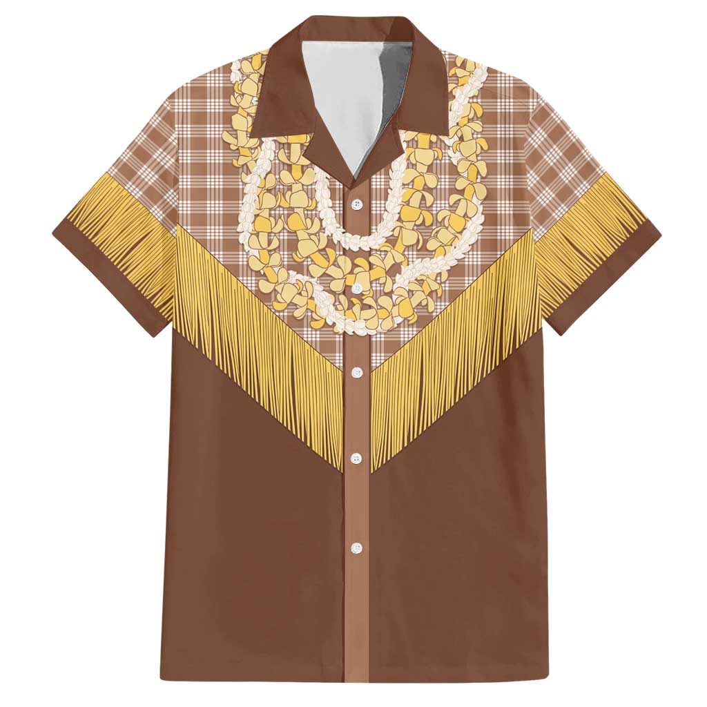 Aloha Hawaii Cowboy Custome Family Matching Short Sleeve Bodycon Dress and Hawaiian Shirt Puakenikeni Lei Palaka Tassel Style LT14 Dad's Shirt - Short Sleeve Brown - Polynesian Pride