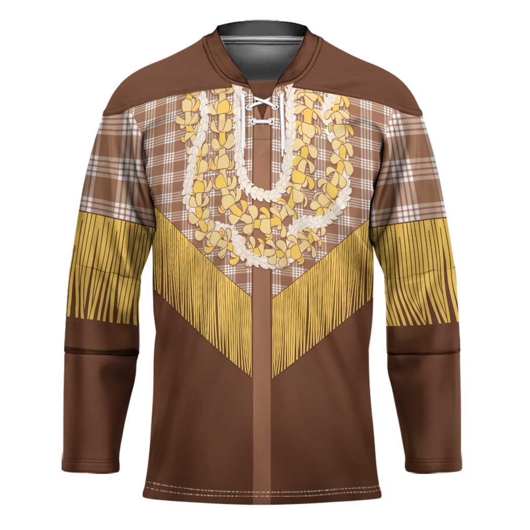 Aloha Hawaii Cowboy Custome Hockey Jersey Puakenikeni Lei Palaka Tassel Style LT14 Unisex Brown - Polynesian Pride