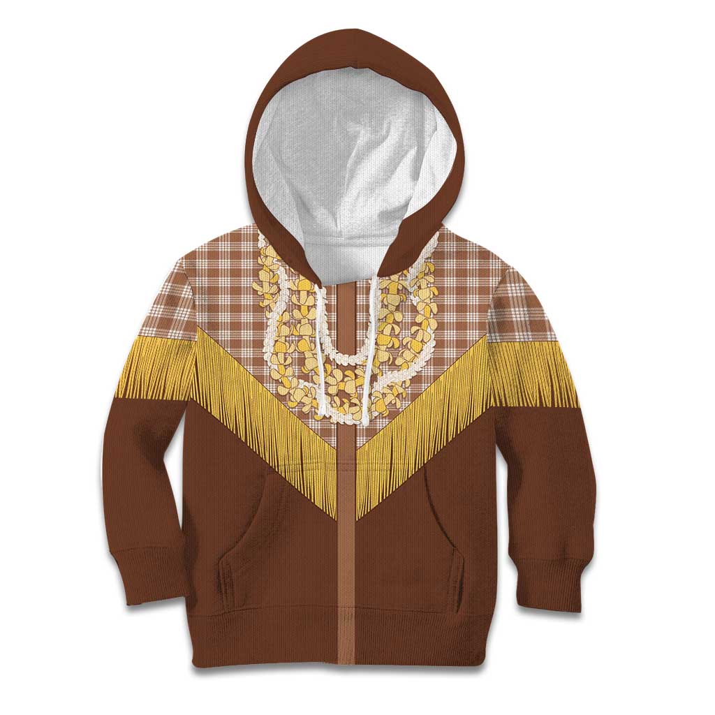 Aloha Hawaii Cowboy Custome Kid Hoodie Puakenikeni Lei Palaka Tassel Style LT14 Hoodie Brown - Polynesian Pride