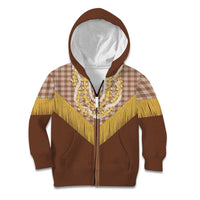 Aloha Hawaii Cowboy Custome Kid Hoodie Puakenikeni Lei Palaka Tassel Style LT14 Zip Hoodie Brown - Polynesian Pride