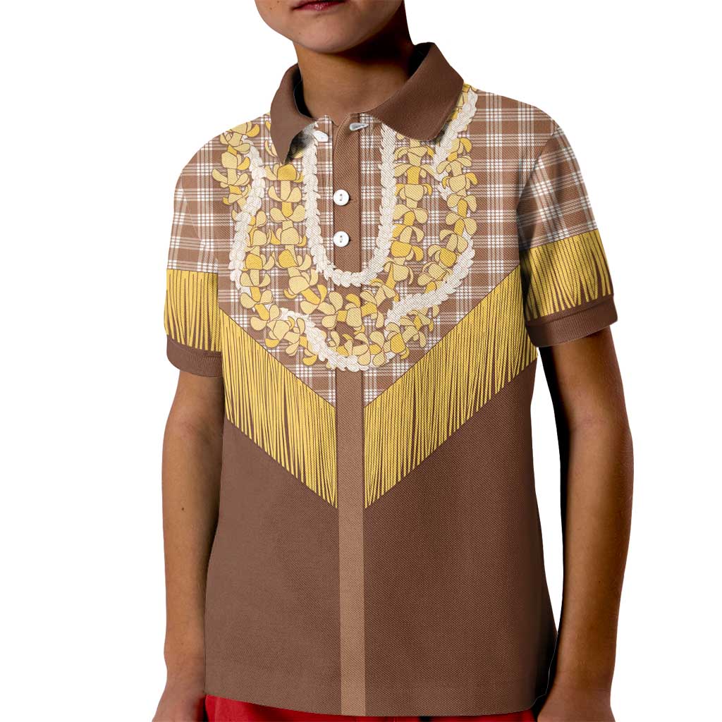 Aloha Hawaii Cowboy Custome Kid Polo Shirt Puakenikeni Lei Palaka Tassel Style LT14 Kid Brown - Polynesian Pride