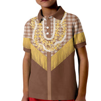 Aloha Hawaii Cowboy Custome Kid Polo Shirt Puakenikeni Lei Palaka Tassel Style LT14 Kid Brown - Polynesian Pride