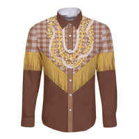 Aloha Hawaii Cowboy Custome Long Sleeve Button Shirt Puakenikeni Lei Palaka Tassel Style - Polynesian Pride