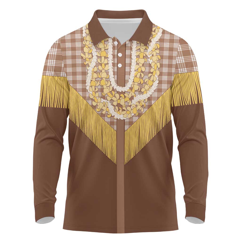 Aloha Hawaii Cowboy Custome Long Sleeve Polo Shirt Puakenikeni Lei Palaka Tassel Style LT14 Brown - Polynesian Pride
