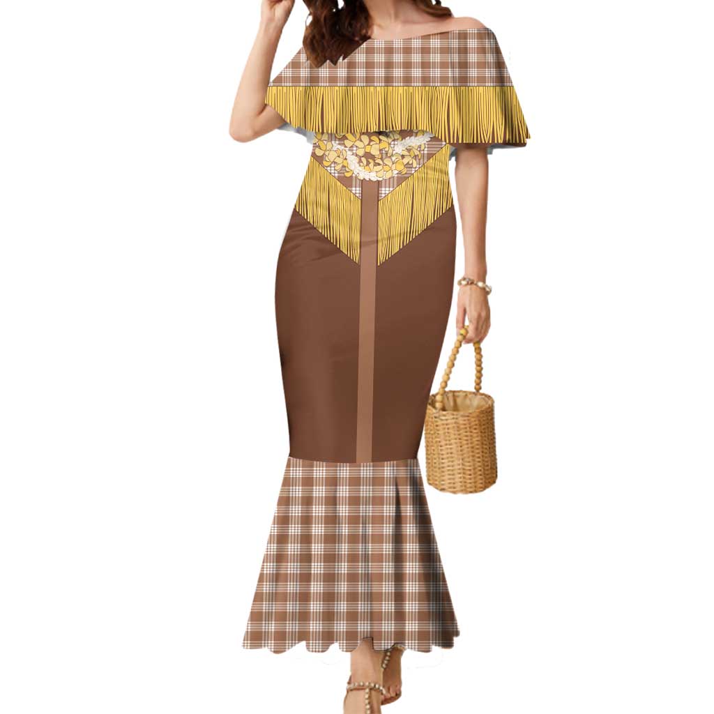 Aloha Hawaii Cowboy Custome Mermaid Dress Puakenikeni Lei Palaka Tassel Style LT14 Women Brown - Polynesian Pride