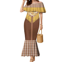 Aloha Hawaii Cowboy Custome Mermaid Dress Puakenikeni Lei Palaka Tassel Style LT14 Women Brown - Polynesian Pride