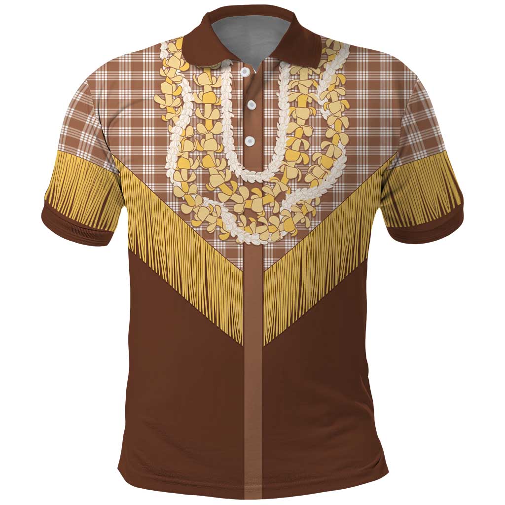 Aloha Hawaii Cowboy Custome Polo Shirt Puakenikeni Lei Palaka Tassel Style LT14 Brown - Polynesian Pride