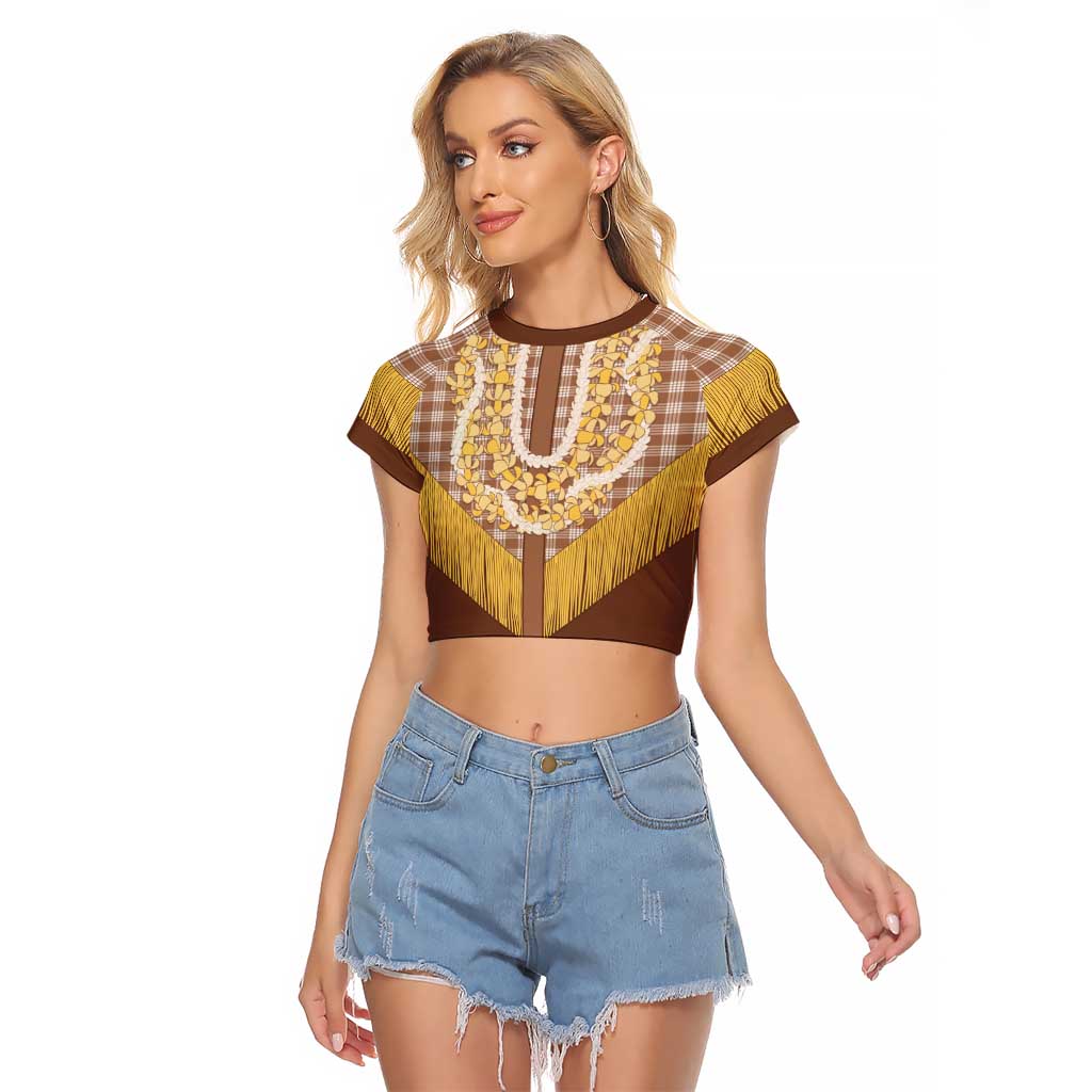 Aloha Hawaii Cowboy Custome Raglan Cropped T Shirt Puakenikeni Lei Palaka Tassel Style - Polynesian Pride