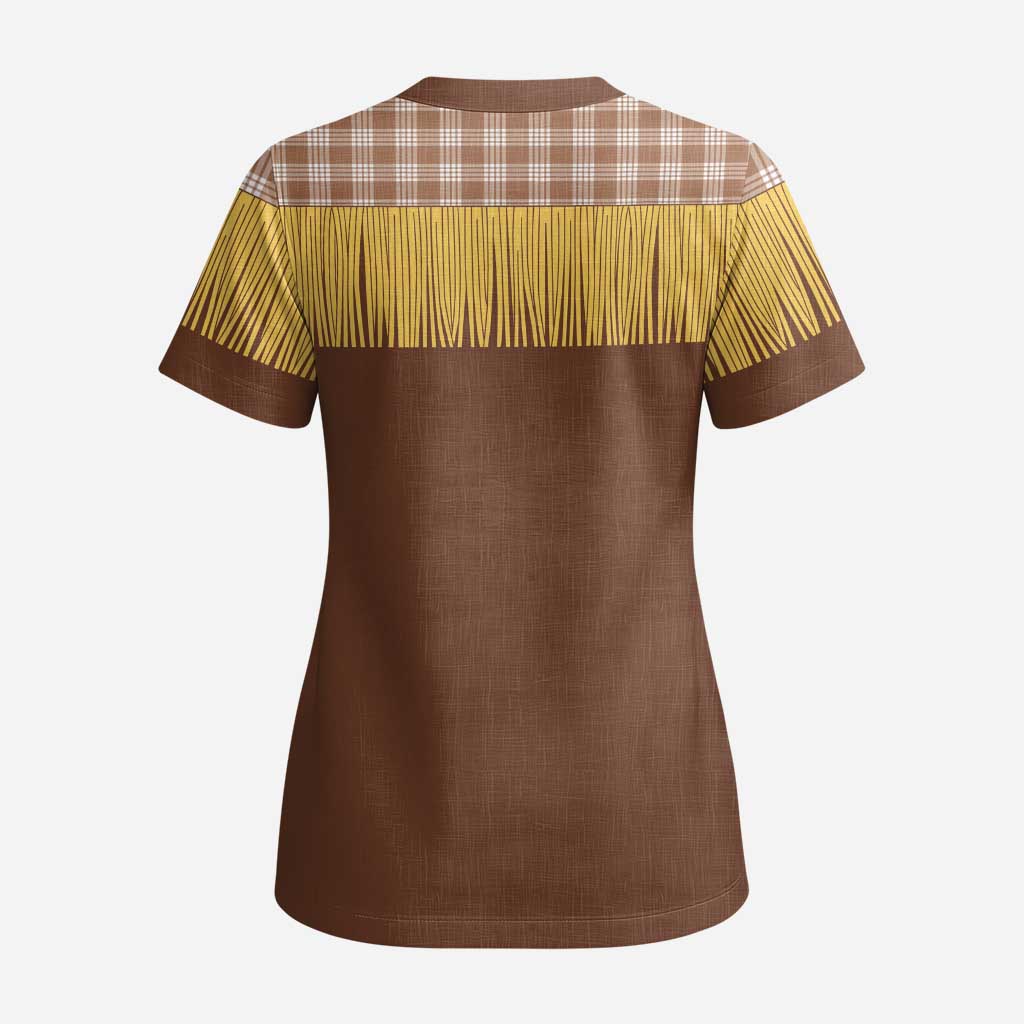 Aloha Hawaii Cowboy Custome Scrub Top Puakenikeni Lei Palaka Tassel Style - Polynesian Pride