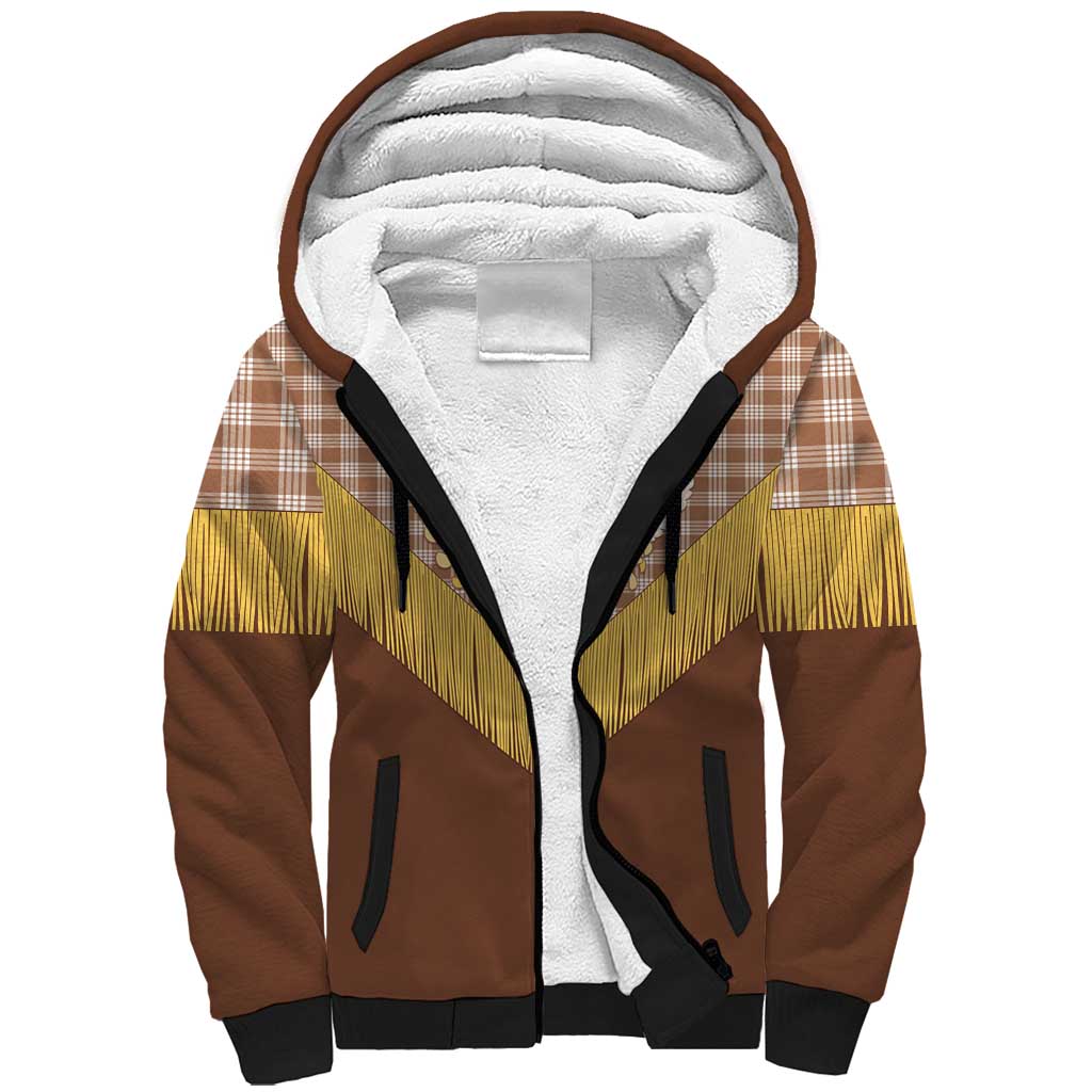 Aloha Hawaii Cowboy Custome Sherpa Hoodie Puakenikeni Lei Palaka Tassel Style LT14 Unisex Brown - Polynesian Pride